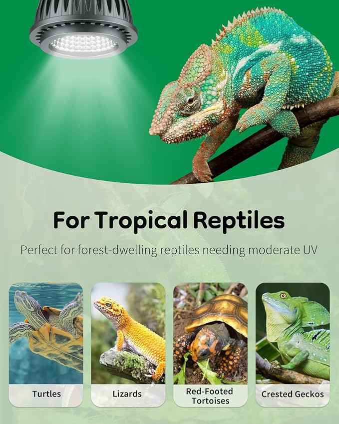 Pawfly UVB Light for Reptiles, 3 W 5.0 UVB Bulb, Tropical Reptile UVA UVB Lamp for Calcium & Vitamin D3 Synthesis, High Intensity LED Lamp for Turtle, Lizard & Red-Footed Tortoise