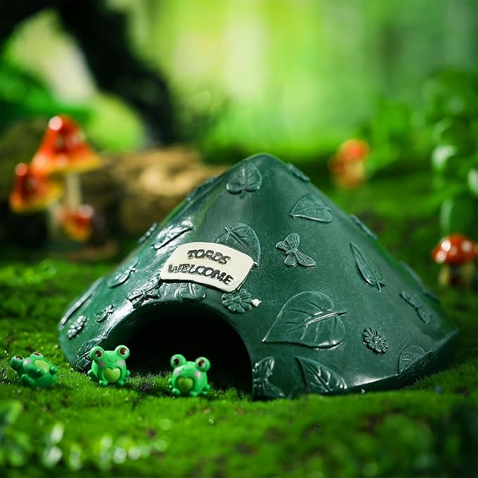 Toad House for Outside Garden, Frog House 8 x 8 x 3.9 Inch Reptile Hide Cave for Toad Frog Turtle Lizard Aquarium Fish(Green)