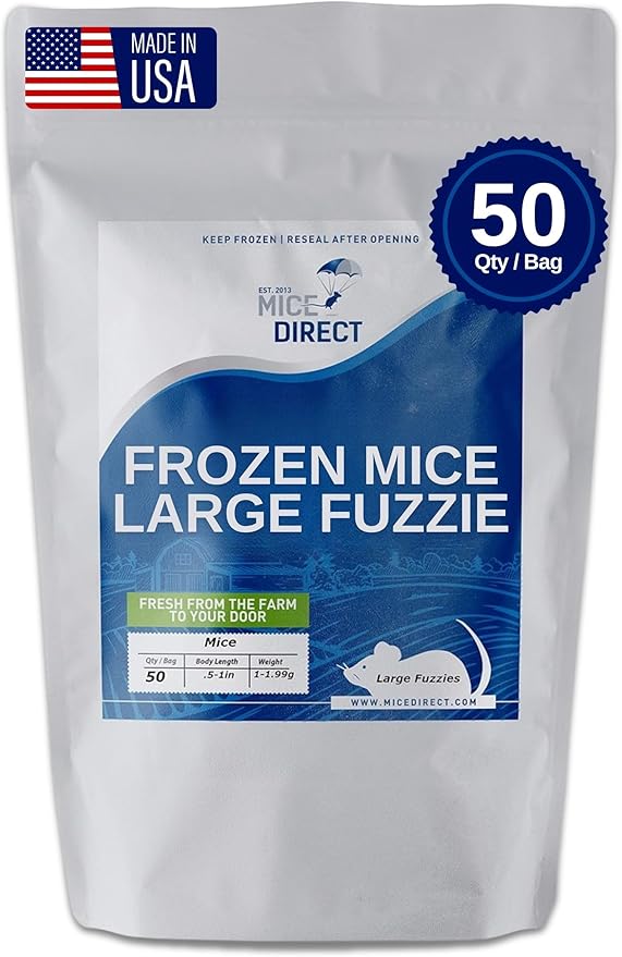MiceDirect EST. 2003 50 Frozen Mice Fuzzie Feeders Snake Food for Juvenile Hognose Corn milks (1.25-1.5 in) (200 Grams Min)