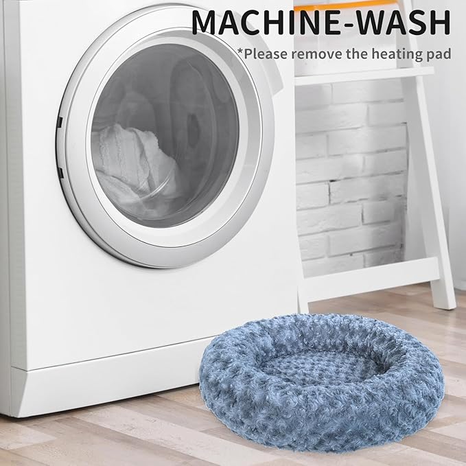 Heated Cat Beds for Indoor Cats Warming Cat Beds Super Soft Machine Washable Thermo Kitty Electric Heating Bed 19 Inches Round