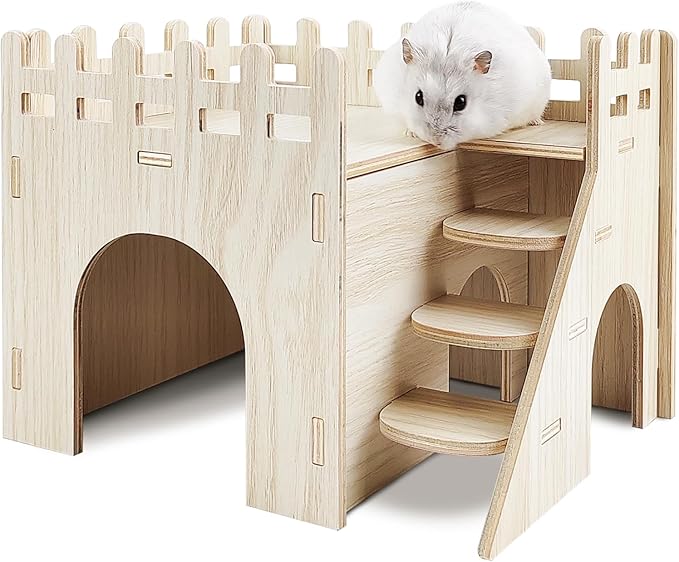 Hamster House,Tiny House with Slide House, Double-Decker Hut, Hamsters Cage Accessories,Small Animal Habitat Decor for Hamsters