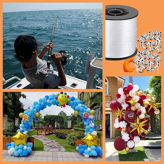 Aboda Heavy Duty Fishing Line Wire 0.8mm 656 ft, Strong Clear String for Hanging Decorations, Invisible Fishing Line for Crafts, Thick Transparent Hanging Wire for Pictures with 100 Crimp Sleeves
