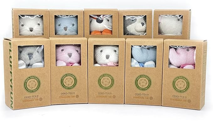 100% Organic Cotton Baby Toys Pink Bunny Rabbit Stuffed Animal for Newborn 7.1"