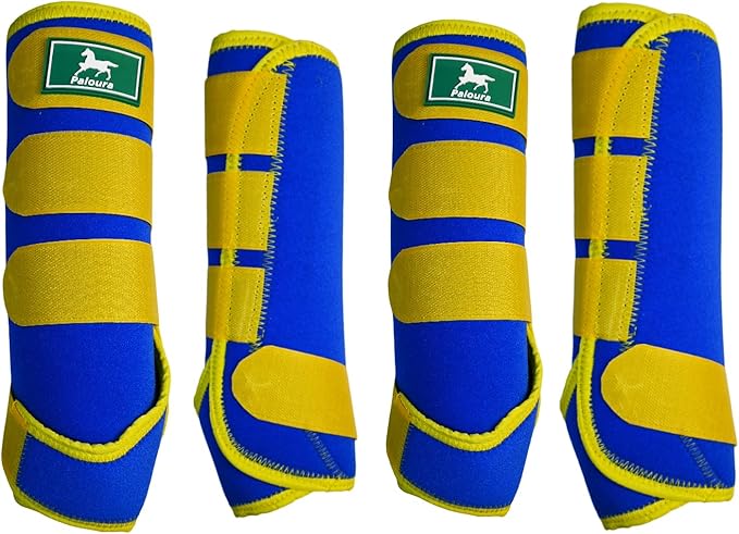 Equine Sport Horse Boots Set of 4 – Neoprene Leg Protection with Durable Hook & Loop Straps, Breathable & Comfortable Fit for Training, Riding, and Performance（Blue, Large）