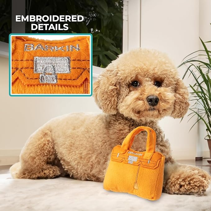 Haute Diggity Dog Barkin Bag, Plush Designer Dog Toys with Interactive Squeaker, Stimulating Pet Enrichment, Machine-Washable & Safe Materials for All Breeds, One Size
