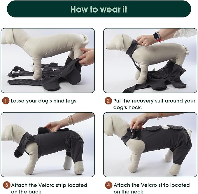 Kuoser Dog Surgery Recovery Suit, Thigh Wound Protective Sleeve for Dogs, Dog Recovery Sleeve for Female Male Dogs, Pet Surgical Suit for Spay Neuter, Dog Onesie After Surgery, Gray M