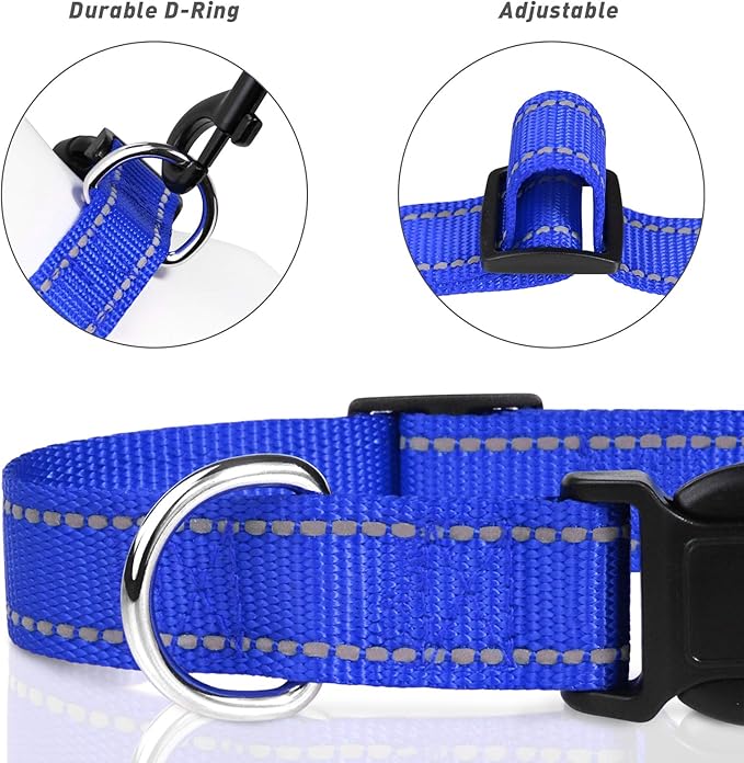 TagME Reflective Nylon Dog Collars, Adjustable Classic Pet Collar with Quick Release Buckle for Medium Dogs, Royal Blue, 1.0" Width