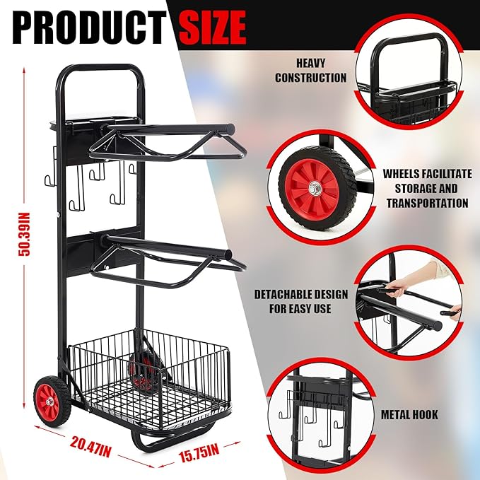 Rolling Saddle Cart with Wheel, Heavy Duty Saddle Rack Dolly Horse Equipment Cart Foldable Horse Tack for Storage Moving Organize Transport Supplies(Removable Rack)