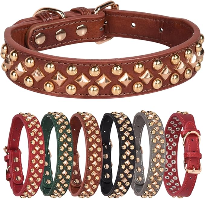 Spiked Dog Collar Soft Pu Leather Mushrooms Rivet Spike Studded Puppy Adjustable Pet Collars for Small Breeds (XS, Brown3)