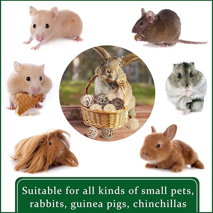 Skylety 15 Pieces Small Animal Chew Balls Rabbits Bunny Treat Chew Toys Guinea Pigs Chinchilla Balls Rolling Activity Play Grass Toys for Pet Teeth Grinding Gnawing Biting(Classic Style,1.97")
