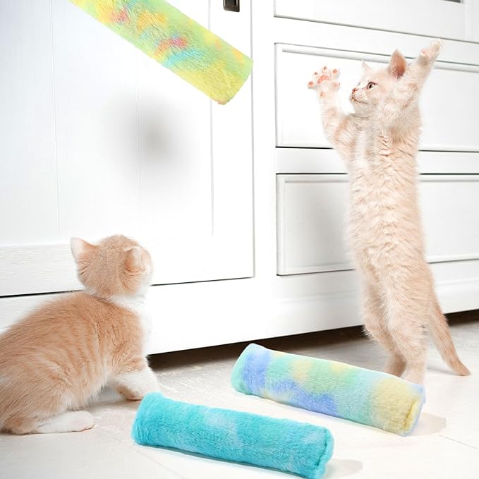 Civaner 6 Pcs Cat Catnip Toys for Indoor Cat 10.6 Inch Kitten Kicker Stick Catnip Toy with Crinkle Sound Inside Interactive Soft Plush Kitten Pillow Chew Exercise(Fresh, Yellow, Mint Green, Blue)