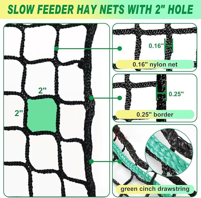 TONGMO 5x5 ft Round Bale Hay Net for Horses & Livestock - Slow Feeder Hay Nets with 2 inches Hole