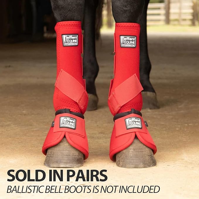 Jeffers Equine Protective Horse Boots 1 Pair Red - Safe Neoprene Leg Guards & Comfortable Fit, Durable Strap Closures, Front & Hind Support, Equestrian Accessories for Travel & Riding - Small