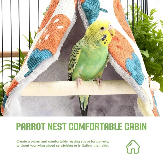 Bird Bed Blanket Parrot Nest Snuggle Hut for Cage Accessories,Bird Nest House Bed Hanging Hammock,Tent Hammock Wood Stand Perch Swing Toy for Cockatiel Lovebird Cockatoo(Green)