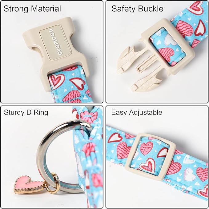 DOGWONG Blue Heart Dog Collar, Cute Valentine Puppy Collar, Valentine's Day Dog Collar with Strong Plastic Buckle for Small Medium Large Dogs,XS