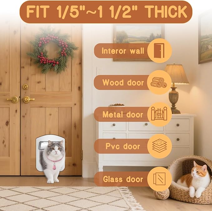 HIDROSIL Cat Door, Pet Door with Collar Sensor, C at Door with Magnetic Keys and 2 Sensor Keys, White Frame 11.5 x 9 x 1.5 inches