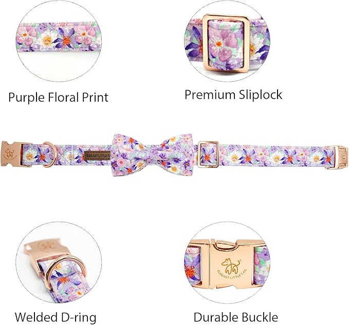 Elegant little tail Dog Collar, Rose Print Pet Collar Summer Dog Collar Durable Metal Buckle Dog Collars Cotton Pet Adjustable Dog Collars for Medium Dogs