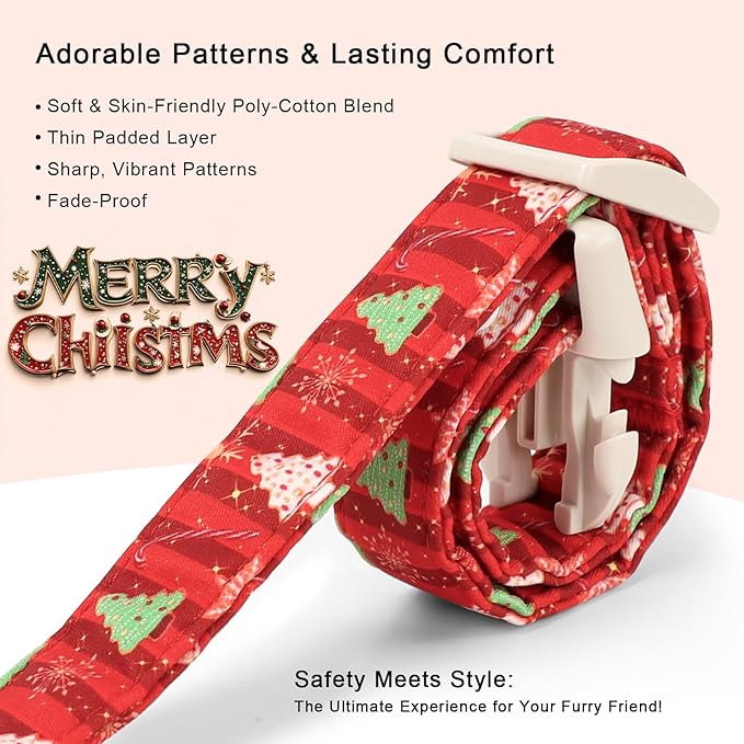 Christmas Dog Collar - Cute Red Christmas Tree Festive Puppy Collar with Safety Buckle, Soft Adjustable Holiday Dog Collars for Small Medium Large Dogs S
