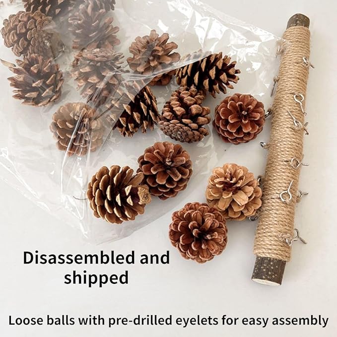 Parrot Toys Natural Pine Cones Bird Chew Toys Hanging Chewing Sticks Toys Bird Cage Toys for Conures Parakeets Cockatoo Cockatiel (with 18 Pinecones)