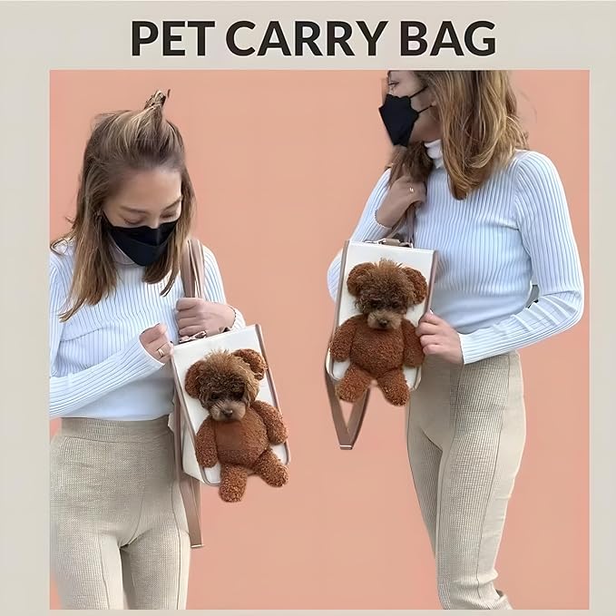 Portable Pet Carrier Bag - One-Shoulder Portable Cute Dog Outing Largecarrier Bag, Cute Bear Face Design with Peekaboo Window, Large Capacity PU Pet Out Shoulder Bag for Small Dogs & Cats (Large)