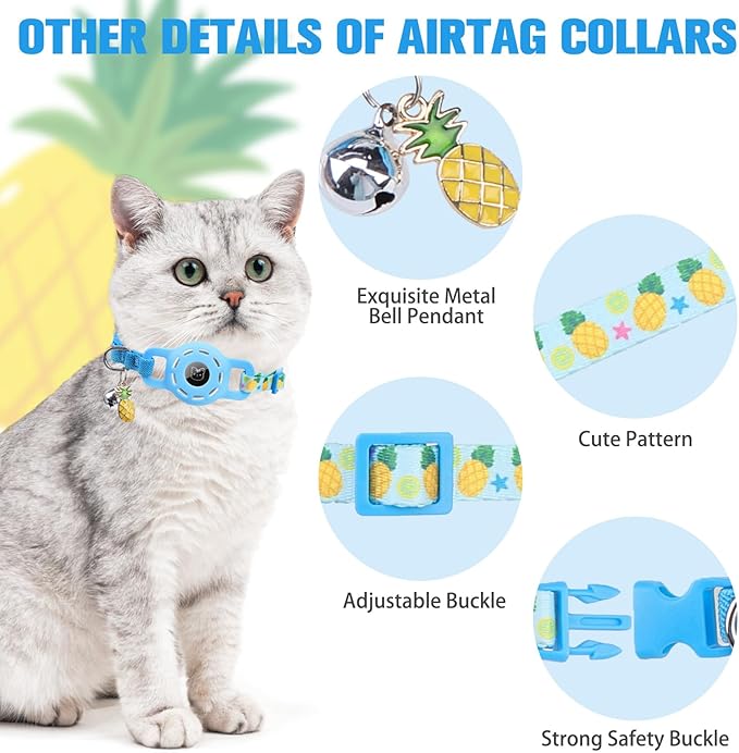 BINGPET AirTag Cat Collar with Bells, Upgraded Safety Elastic Cat Collar with Airtag Holder, Anti-Lost Cat Collars for Girl Boy Cats, Anti-Suffocation Kitty Puppy Collars