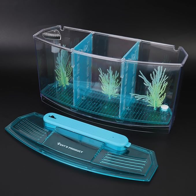 Aquarium Fish Tank, Aquarium Isolation Box, Acrylic Breeding Hatchery, LED Acrylic Three Divisions Breeding Isolation Box for Small Fishes (Blue)
