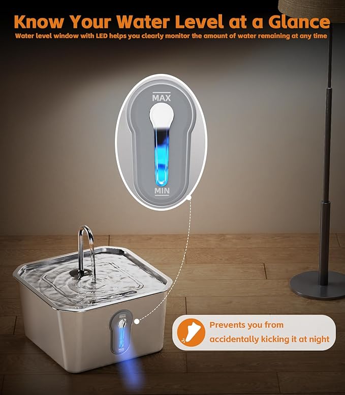 Cat Water Fountain Stainless Steel 135oz/4L Pet Water Fountain for Cats Indoor with 8 Filters Pets Dog Small Animal Automatic Dog Water Dispenser with 4 Filters 4 Sponge Quiet