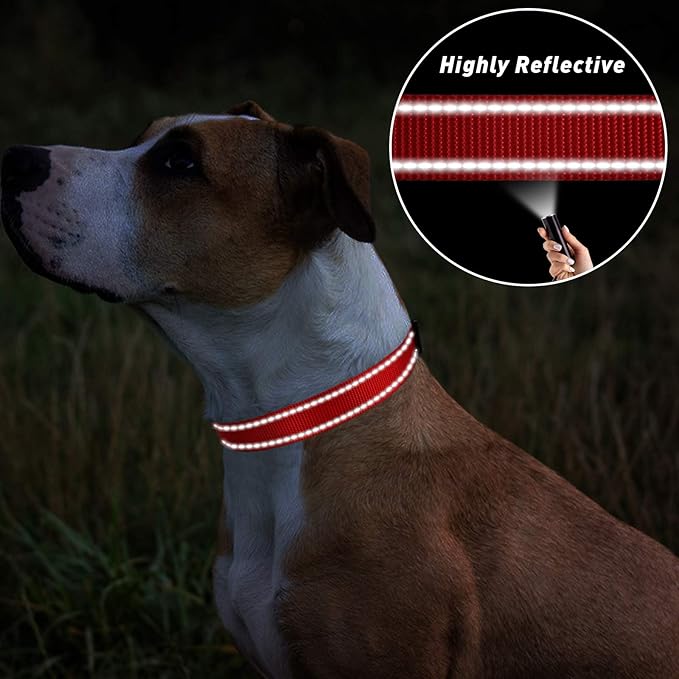 TagME Reflective Nylon Dog Collars, Adjustable Classic Pet Collar with Quick Release Buckle for Large Dogs, Red, 1.0" Width