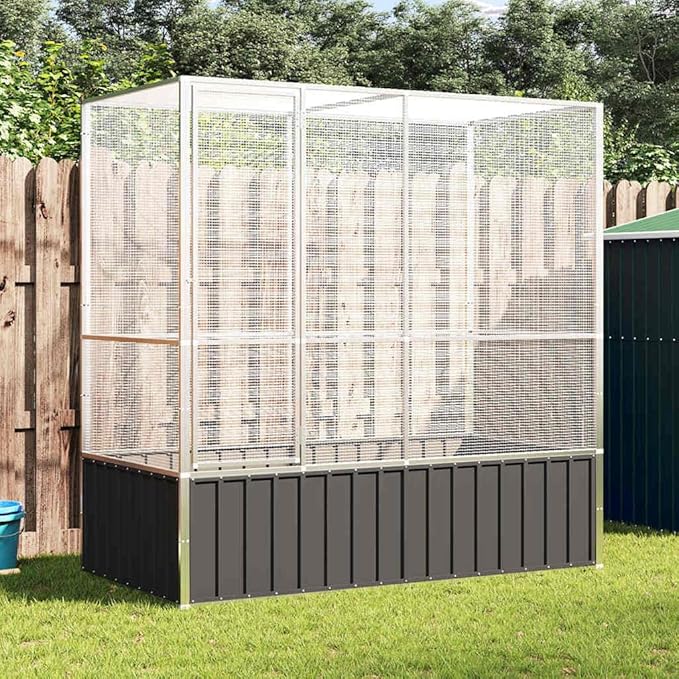 Large Metal Heavy Duty Walk-in Aviary Cage, Ample Activity Space Bird Cage with Lockable Door Also for Chickens and Rabbits, Silver 82.9"x42.1"x83.5" Steel,-403