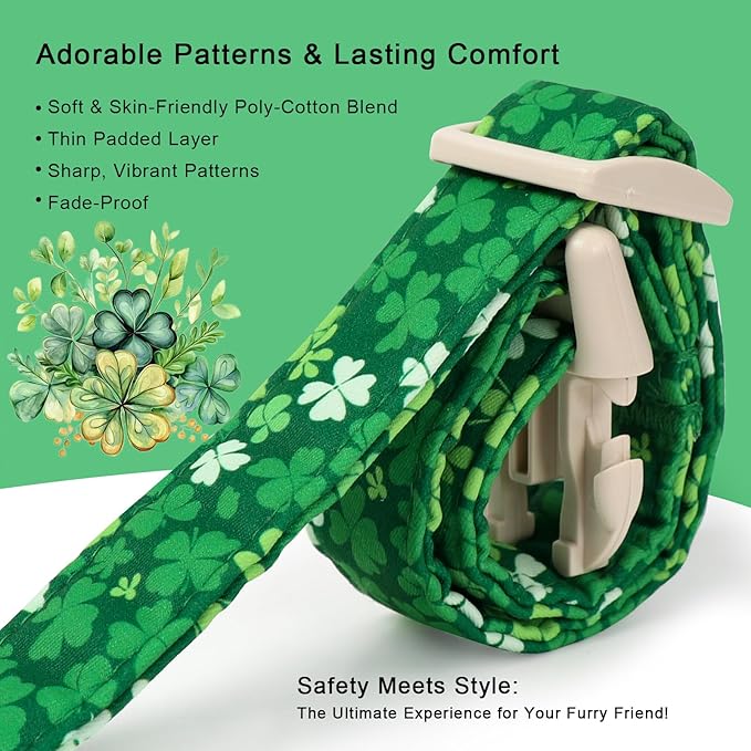 St. Patrick's Day Dog Collar for Large Dogs - Bold Green Lucky Clover Dog Collars, Cute Irish Party Shamrock Puppy Collar, Lightweight Adjustable St. Patricks Day Pet Collars XL