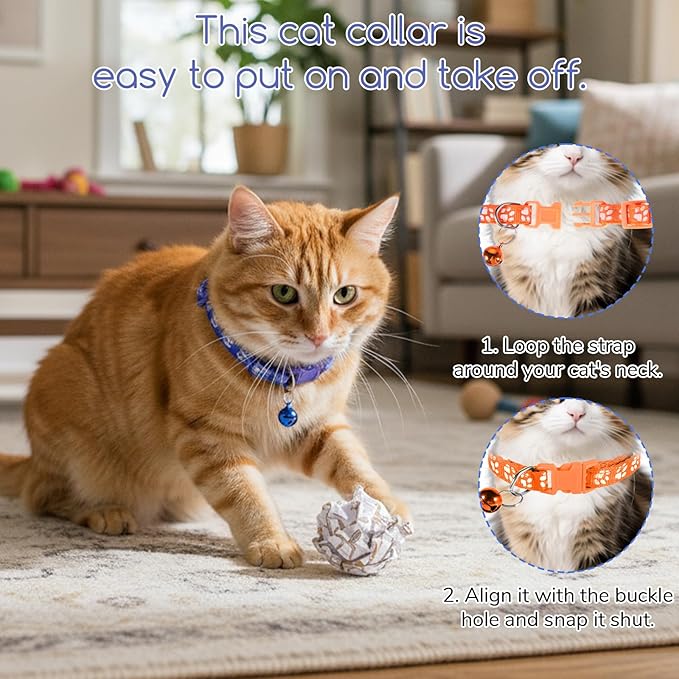 Breakaway Cat Collars with Bells, 16 PCS Breakaway Cat Collars Reflective Safety Kitten Collar Adjustable for Cats Small Dogs, Mixed Colors