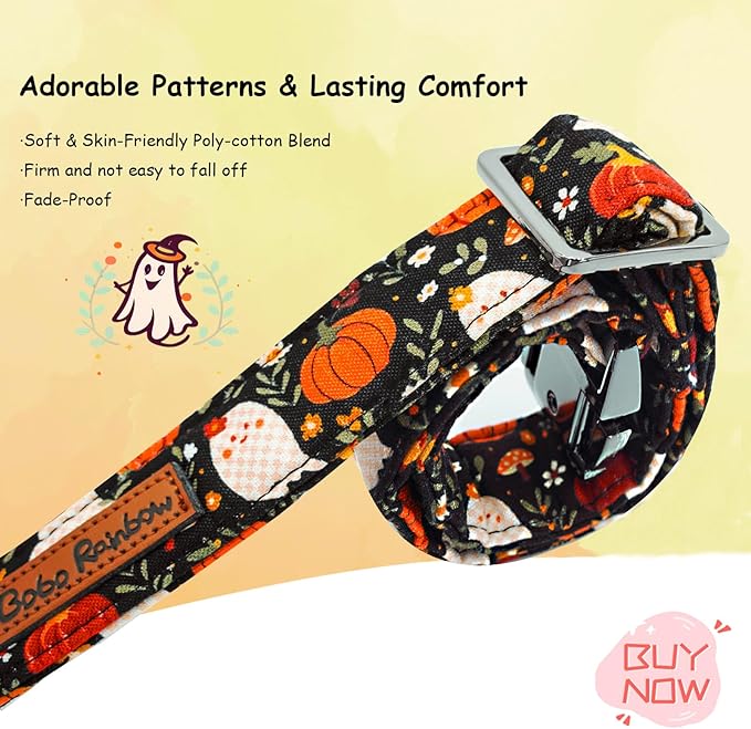 Halloween Dog Collar, Ghost Print Adjustable Pet Collar Fall Pumpkin Cute Cotton Soft Collars with Bow Tie Fall Metal Buckle Holiday Puppy Collars Boy&Girl Gift for X-Large Dogs