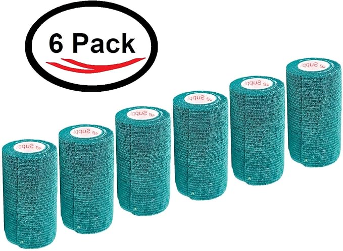 3 Inch Vet Wrap Tape Bulk (Hunter Green) (Pack of 6) Self Adhesive Adherent Adhering Flex Bandage Grip Roll for Dog Cat Pet Horse