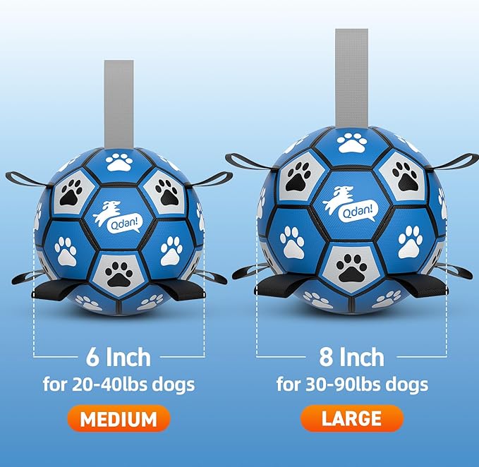 QDAN Dog Balls Toys, Soccer Ball with Straps, Balls for Dogs for Small Medium Puppy, Herding Ball Toy, Birthday Gifts (6 Inch)
