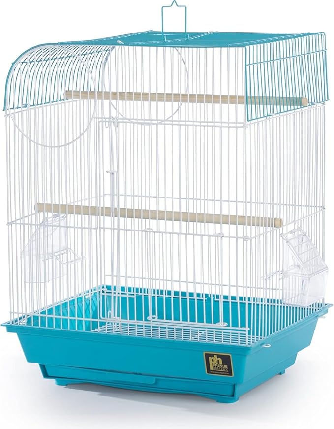 Rustic Retreat Top Bird Cage with Durable Metal Construction, Spacious Interior, and Convenient Top Access Teal/Flat Top