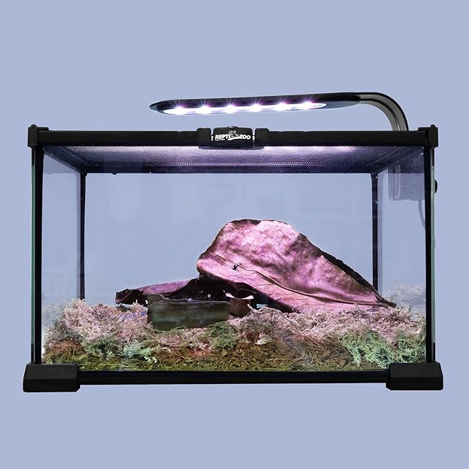 REPTI ZOO 5W Reptile Terrarium Light Fixture, Day and Night LED Clip Light for Reptile Tank, Full Spectrum White Bule Red Lights, 7 Light Modes Clamp Lamp