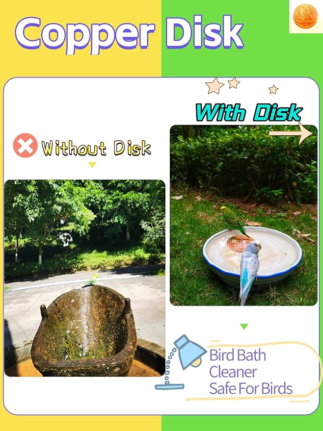 Bird Bath Purification Disk,99.99% Copper Disc for Bird Bath Copper Disk Cleaner Safe for Outside Birds Fountain Disc Accessories, Fit for Outdoor Birdbath Bowl(1 pcs)