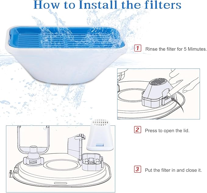 Replacement Filters for 3.2L/2.5L Cat Water Fountain, 10-Pack Filters and10 Pre-Filter Sponges, Multi-Layer Filtration System for Pet Fountain, Removes Impurities and Odors