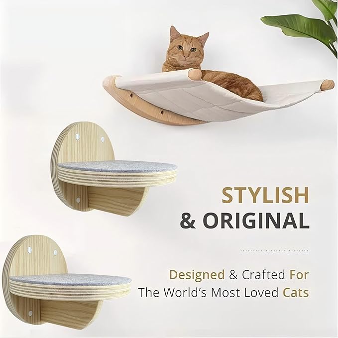 2 PCS Cat Climbing Shelf Wall Mounted,Cat Wall Shelves,Wooden Climbing Steps Ladder Stairs Wall Mounted Climbing Step Shelf Cat Climber for Cats Perch Platform Supplies