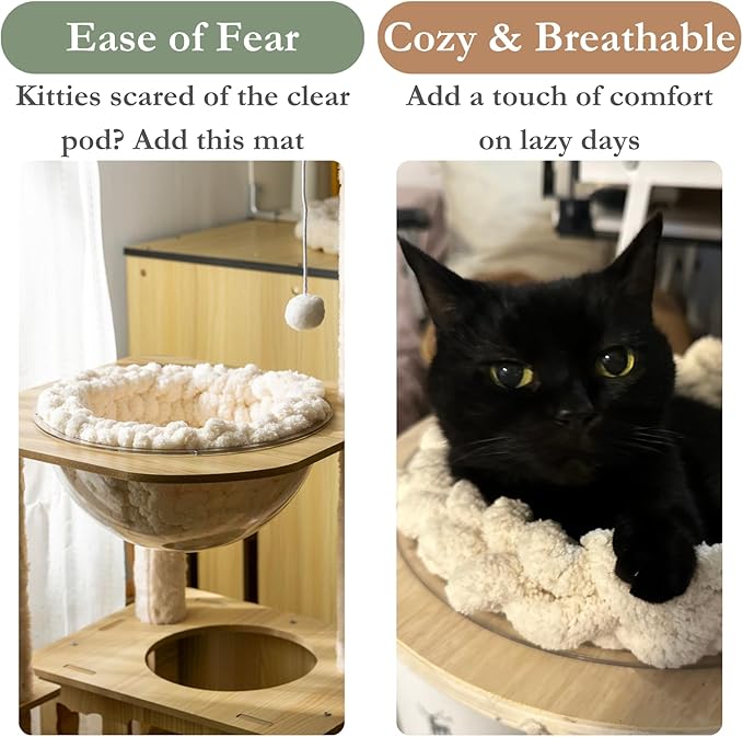 Cat Knitted Bed Mat, Extra-Soft Washable Warm Round Pads Cushions for Indoor Kittens, Cat Trees Towers, Perfect for Kneading and Sleeping (White,Medium)