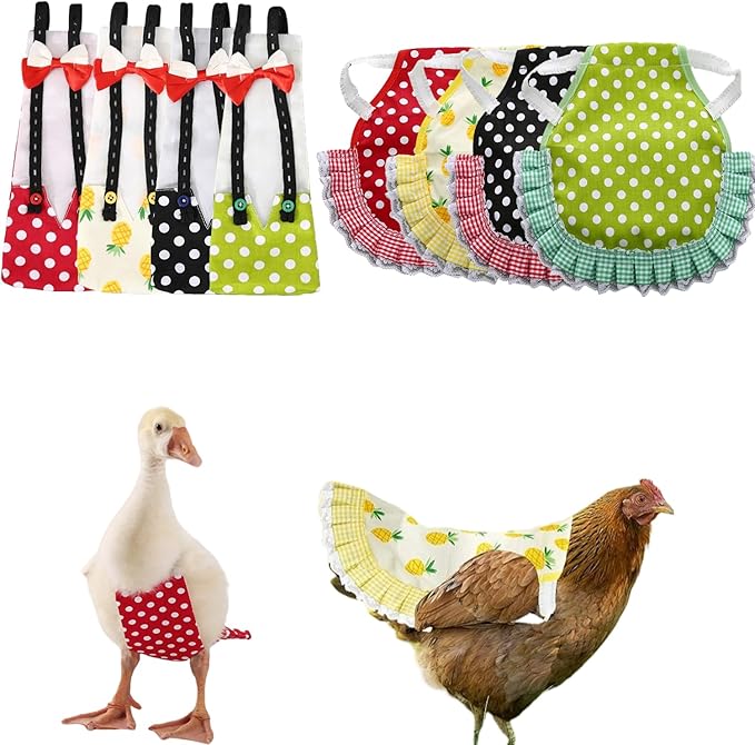 4-Pack Chicken Diapers Saddle Set for Hen with Bow Tie Reusable Handmade Washable Waterproof Inner Layer for Geese Duck Chicken- Stylish and Protective Poultry Clothes (4 Diapers+4 Saddles,Medium)