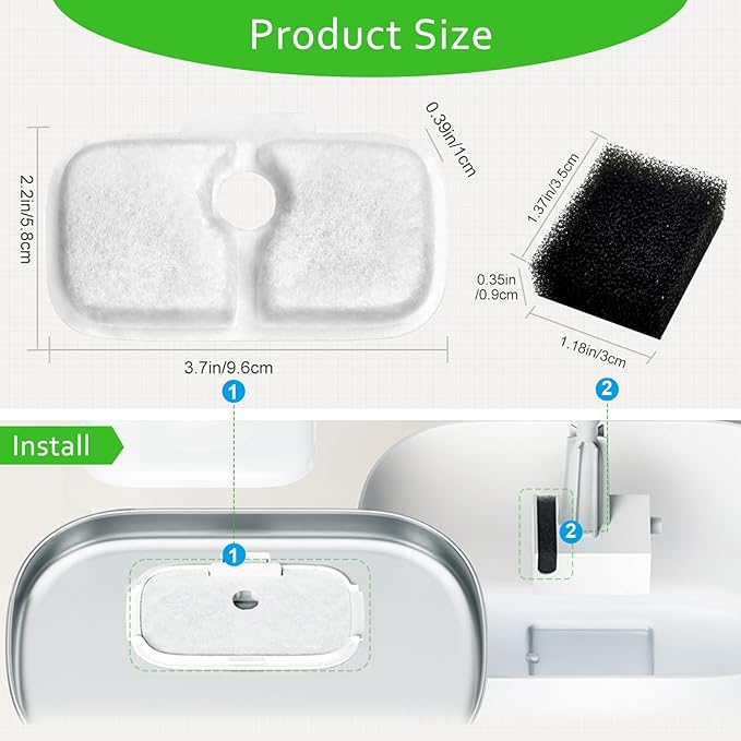 Cat Water Fountain Filters,10 Pack Replacement Compatible with 2.5L/84oz Dockstream Cat Fountain PLWF005/PLWF115/PLWF105(10 Triple Action Filters&10 Sponges)