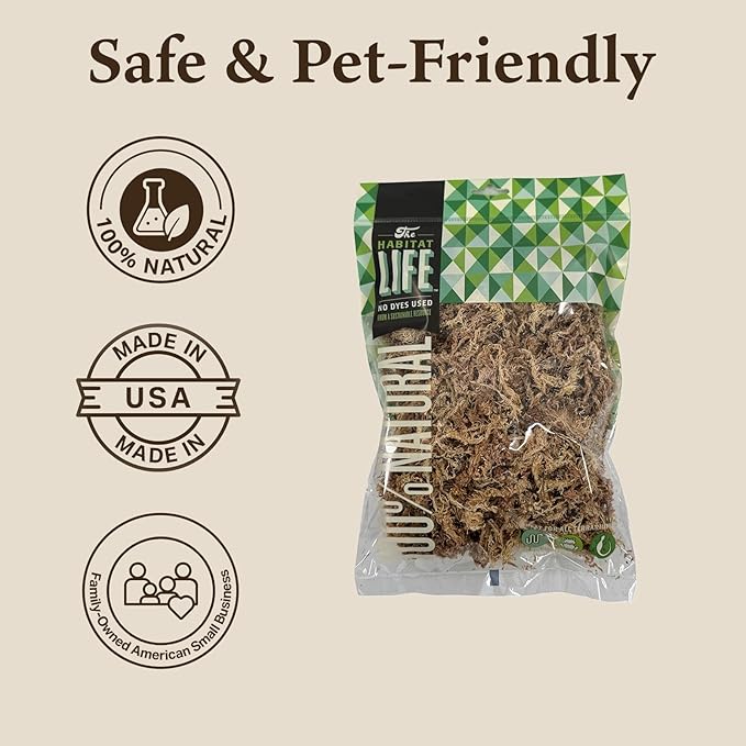 The Habitat Life - Natural Sphagnum Moss - for Reptiles, Amphibians & Invertebrates Terrariums - Humidity Control - Ideal for Burrowing & Nesting - Dye-Free & Safe - Small - 1 Pack