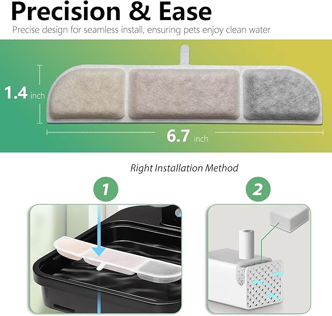 6+6 Packs Cat Water Fountain Filter Replacement Compatible with DownyPaws Cat Fountains, Fits Fursink 84oz/2.5L & 101oz/3L Pet Water Fountain with Pre-Filter Sponges