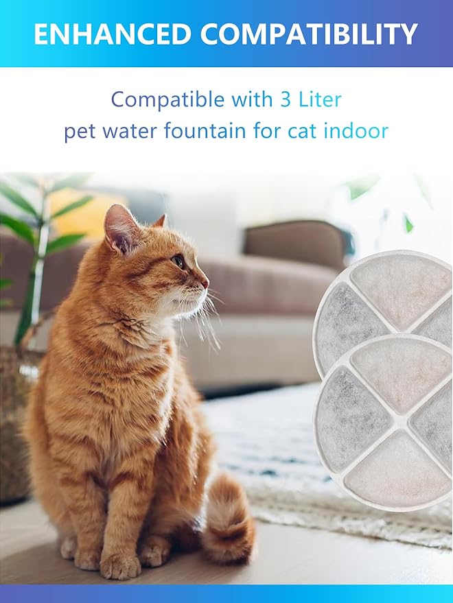 6 Pack Cat Water Fountain Filters Compatible with Automatic Pet Water Fountain for Cats Indoor, 3.3' Round Cat Fountains Filter Replacement for Drinking Dispenser Bowl