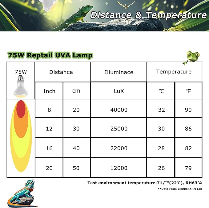 75W UVA Reptile Heat Lamp Bulbs, Basking Spot Light for Bearded Dragon, Lizard, Tortoise, Chicks & Amphibians – Simulated Sunlight, Daylight Bulb for Aquariums & Tanks | 2 Pack, 2.5 Inch