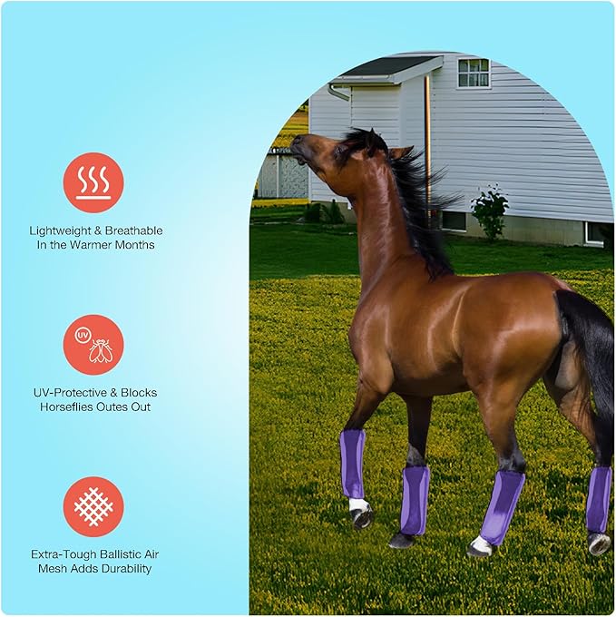 Mesh Fly Boots Horse Fly Boots Mesh Fly Wraps Leg Guard for Horse Set of 4
