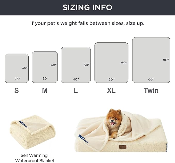 Bedsure Self Warming Blanket for Extra Large Dogs - XL Cat Waterproof Blanket Washable for Couch Protection, Sherpa Fleece Puppy Blanket, Soft Plush Reversible Throw Furniture Protector, 50x60, White