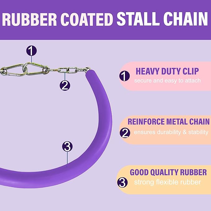 Stall Chain for Horses – 51 Inch Horse Stall Guard with Heavy-Duty Clips, Rubber Coated Stall Guard for Horse Stalls and Trailers (Purple)