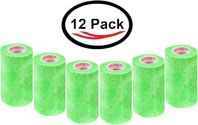 3 Inch Vet Wrap Tape Bulk (Neon Green) (Pack of 12) Self Adhesive Adherent Adhering Flex Bandage Grip Roll for Dog Cat Pet Horse
